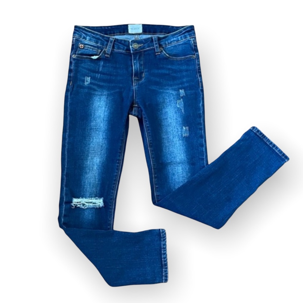 HUDSON Dark Washed Blue Skinny Cropped Jeans Distressed 27